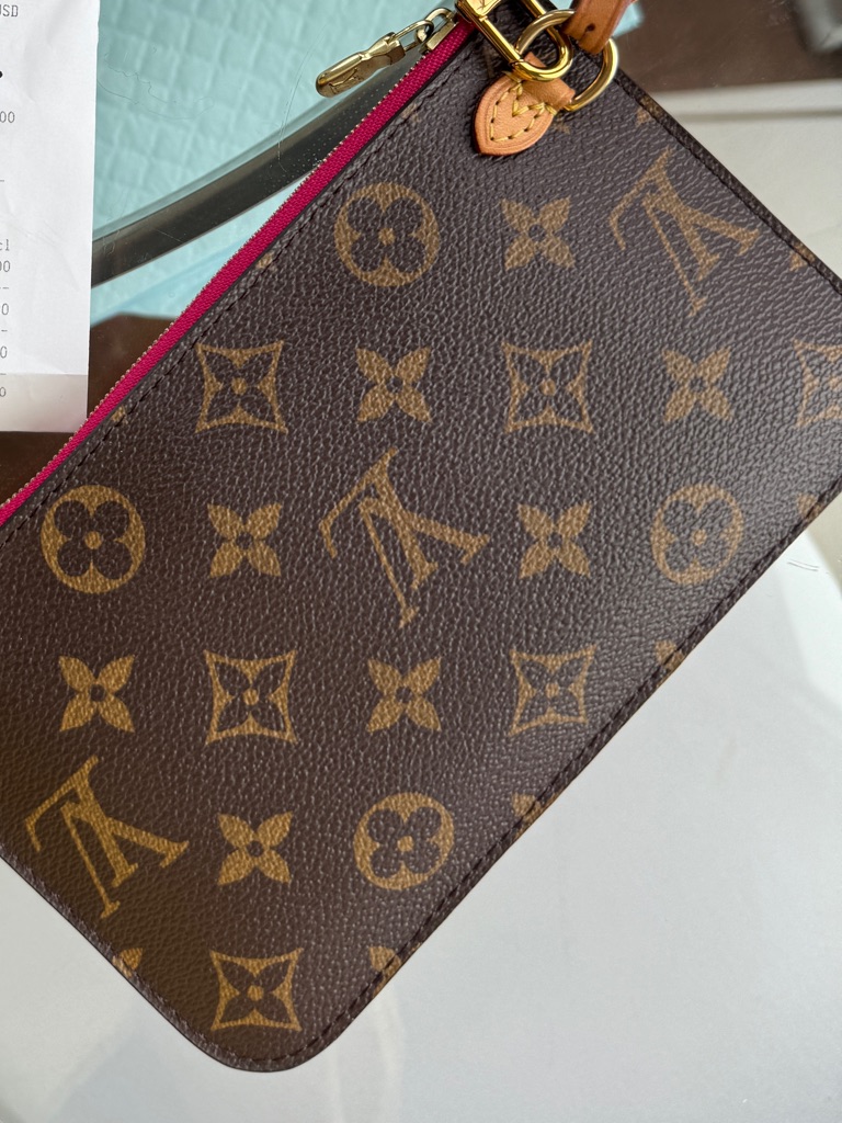 Louis Vuitton Monogram Canvas Wristlet With Pink Trim New